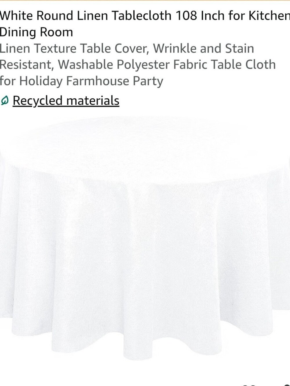 108" White Round Polyester Tablecloth